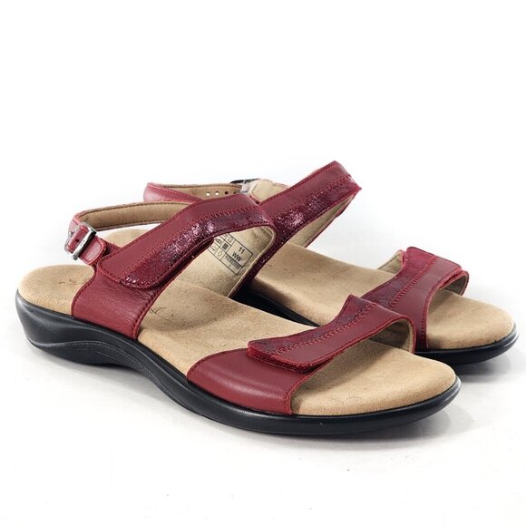 SAS NWOB Nudu Two-Toned Leather Heel Strap Sandals Red Slingback - Picture 3 of 8